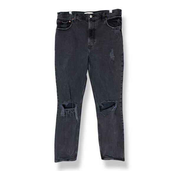 Abercrombie & Fitch Jeans The 90s Straight Ultra High Rise Size 32 14 Gray Black - Picture 1 of 12